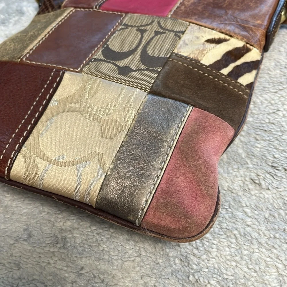 Coach Patchwork Swingpack Flat Crossbody Bag Suede Leather Signature F10439